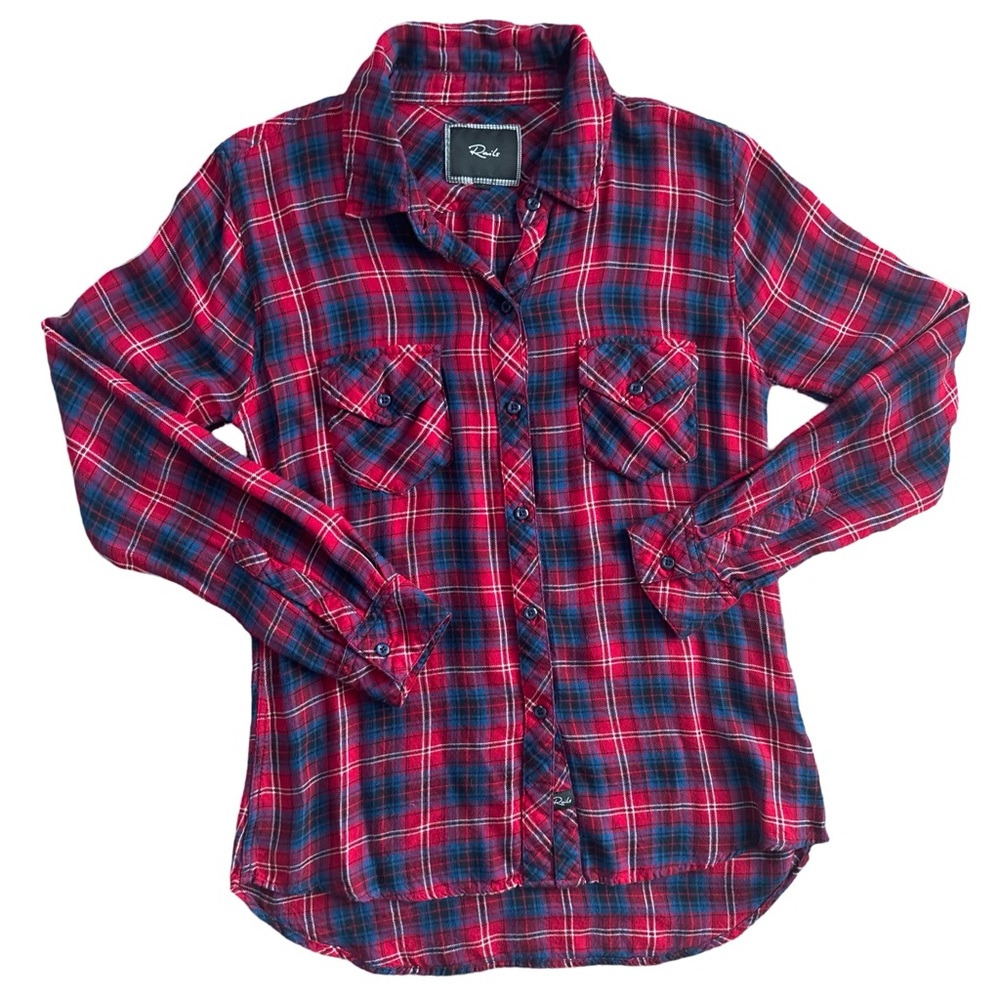 Rails Kendra Tencel Plaid Button Down - Blue And … - image 4